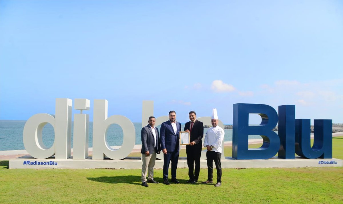 RFujairah's tweet photo. URS ME, Marketing Executive Mr. Jojith Jose is awarding HACCP Certification to Mr. Rami Al  Bawab, the General Manager, Mohammed Diri (Executive Chef) &amp; Nikesh Kudlu (Hygiene Manager).

Congratulations Radisson Blu Resort, Fujairah Team!!!👏👏👏👏 https://t.co/0iMjRlfT49