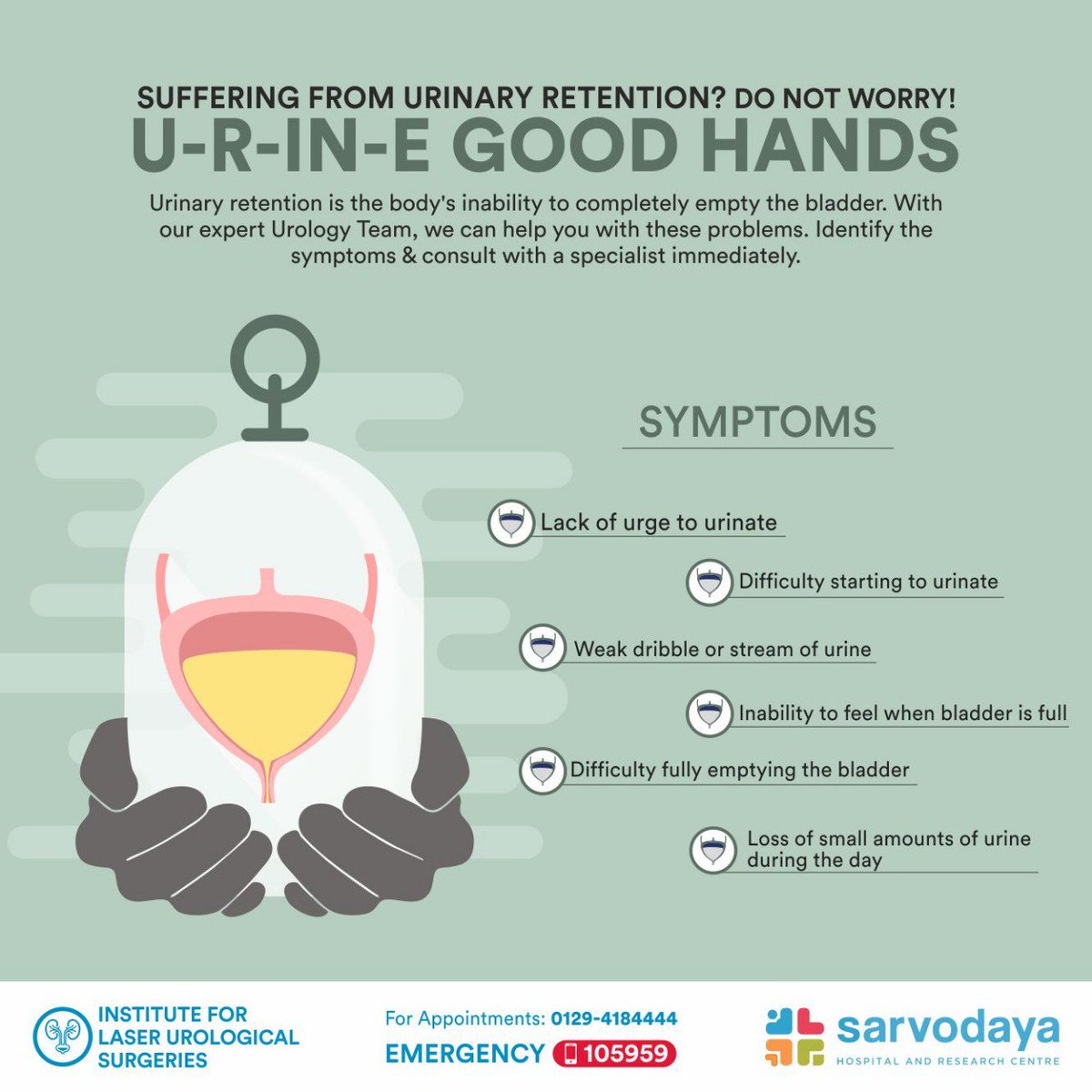 Sarvodaya Healthcare On Twitter Suffering From Urinary Retention Means You May Be Unable To Start Urination Or If You Are Able To Start You Can T Fully Empty Your Bladder Sarvodayahospital Faridabad Partnershipforahealthierfaridabad