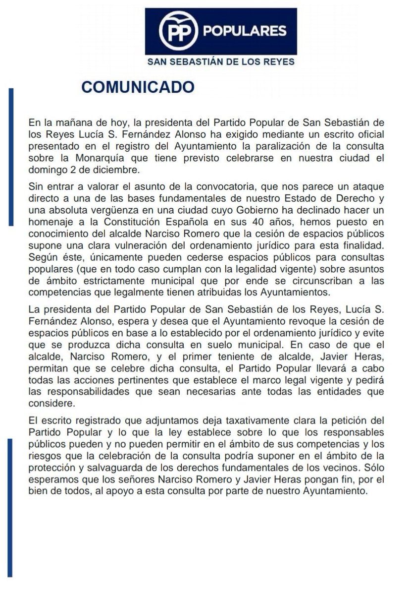 PPSanse's tweet photo. 🔴ÚLTIMA HORA🔴La presidenta de @ppsanse @lsfernandeza exige a Narciso Romero que paralice la consulta contra la Monarquía @CasaReal que va a permitir su Gobierno, vulnerando la legalidad vigente. Rt para que todo Sanse lo sepa. Todos lo datos aquí⬇️⬇️
https://t.co/F7yBm93l1l https://t.co/42vyL7SS1D