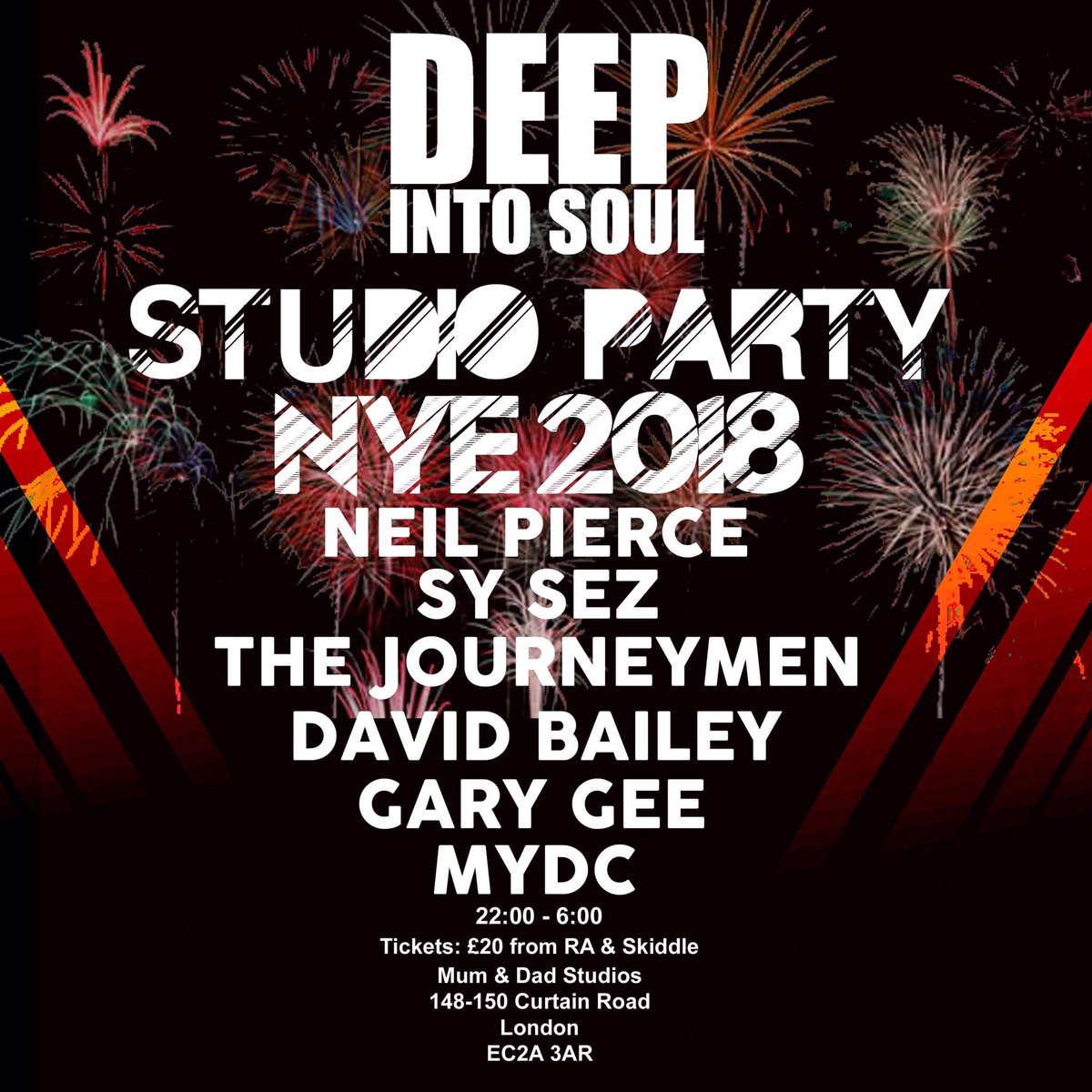 It’s all about the #deepintoSoul #nye #party w/<a href="/djneilpierce/">Neil Pierce</a> <a href="/SySez/">zǝs ʎs</a> <a href="/The_Journey_Men/">The Journey Men</a> <a href="/SolemindGee/">Gary Gee</a> #mydc &amp; myself!!  #shoreditch #mumanddadstudios #london #HouseMusic join us! 👉🏼residentadvisor.net/events/1189429
