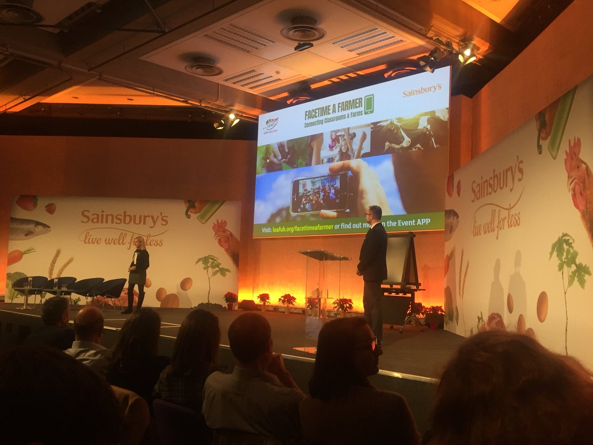 SusChap's tweet photo. “Are fish fingers made out of chicken?!” Harriette and Carl from @LEAF_Education talk us through the #FaceTimeaFarmer initiative that @SainsburysNews is proud to be a partner of - farmers and schools can sign up now! #JSFC18 https://t.co/zBawqKk4Kq