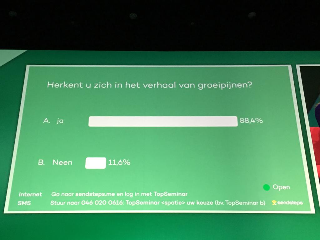 UNIZOvzw's tweet photo. Groeien doet pijn. Aan het einde van de presentatie van @MattyPaquay stellen we ons publiek de volgende vraag: "Herken jij je in het verhaal van groeipijnen?" #unizotopseminar https://t.co/V5xHGET26x