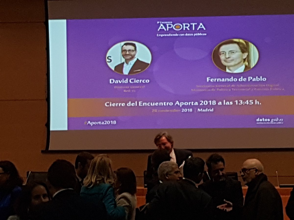 datosgob's tweet photo. Hemos llegado al final de #Aporta2018. Muchas gracias a todos los asistentes y a quienes nos habéis seguido online. https://t.co/wlEvKM0cgX
