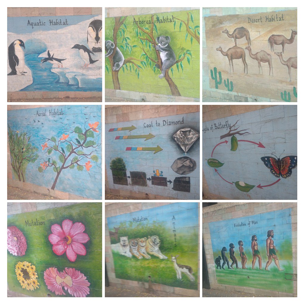 sahib_great's tweet photo. Here in India walls are used for slogans ads spitting but in Mumbai a school has used it's walls to show evolution and lots of things . amazing use and not only it looks good but educated as well .learn from them I have, have you? https://t.co/YS6cBSEhOJ
