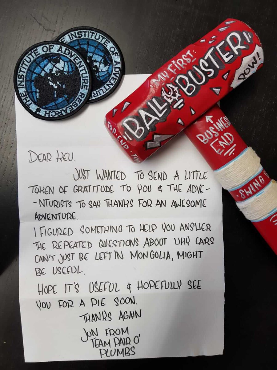 TheAdventurists's tweet photo. Occasionally, we get sent little gifts by our darling participants. This though, is probably one of the best one we've ever received. Massive thanks to team 'Pair O'Plumbs' from this year's #MongolRally. Mr Kevin's already strangely attached to it. https://t.co/VnyCELkolI https://t.co/bDEQ6Dd3k0