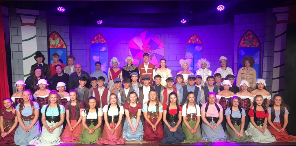 portumnacommsch's tweet photo. Pictured just after the first performance, cast and director, musical director and choregrapher on stage: a packed house from all the local national schools enjoyed the matinee. Thursday sold out; some tickets left for Wednesday. https://t.co/Y3EJV27jTs