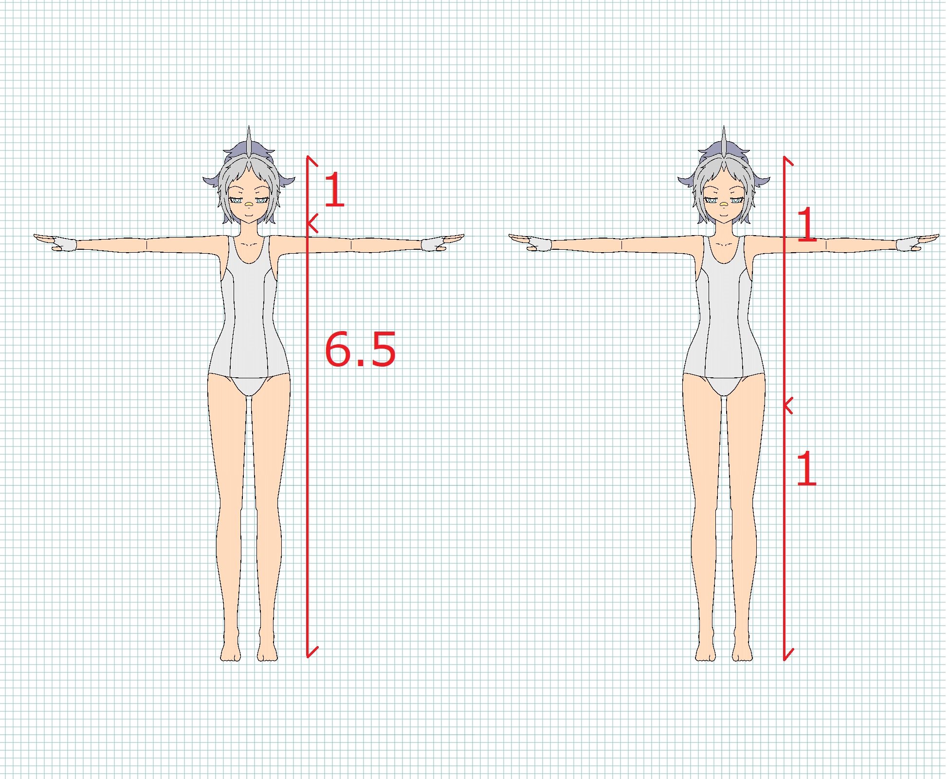 福本良介 ホロモン Twitterissa 三面図の作成と身体の比率 1 Vrやmrで栄える体型は7頭身以上 2 キャラの中心は股下 3 肩から股下と肩から手首の長さは同じ 4 顔の幅と比べて肩幅は約2倍 5 顔と首の長さの比率は3 1 6 上腕と下腕の比率は同じではない 三面図は