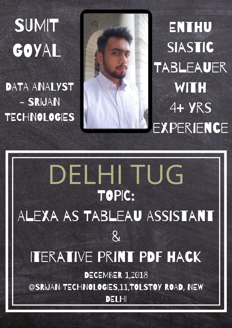 LakshayDhamija's tweet image. Our next speaker for @DelhiTUG meetup event is Sumit Goyal. Last few slots left for the event, Make sure you are registered for the event at delhitugdecember.eventbrite.com

@iamlakshmi_ @chetna_gupta26 @RajeshNaikS @ravi_gajula90 @GuruNiam09 @AnilAdityaSaini @tableau

#Tableau #Meetup