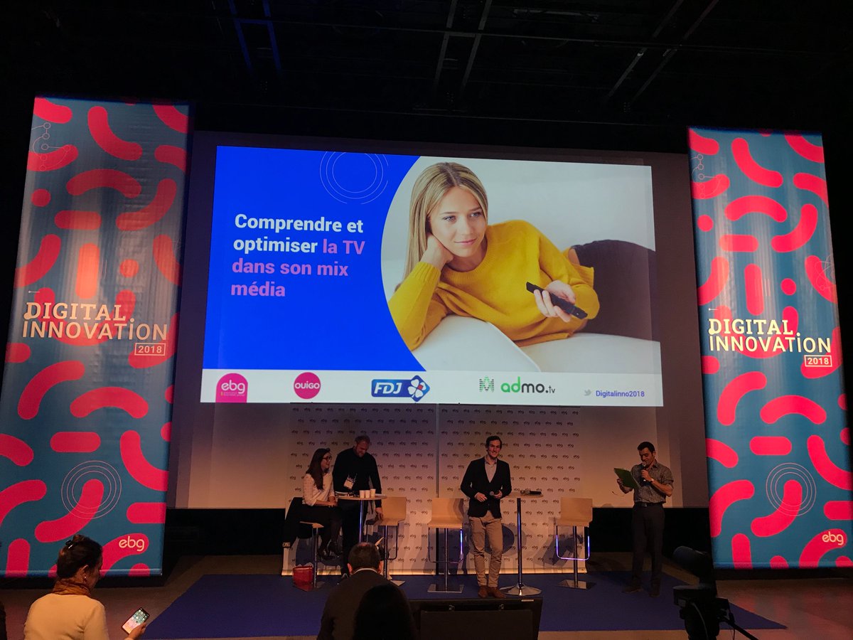 Admo_tv's tweet photo. Ça commence ! Retrouvez @NathDeiss de FDJ, @clementguerin de Ouigo et Pierre Figeat d'https://t.co/fJvM4EXXf4 sur la scène 2 du salon #Digitalinno2018 de l'@ebg . Au programme : comment optimiser ses investissements #TV dans son mix média. https://t.co/9w5zy3xfFC