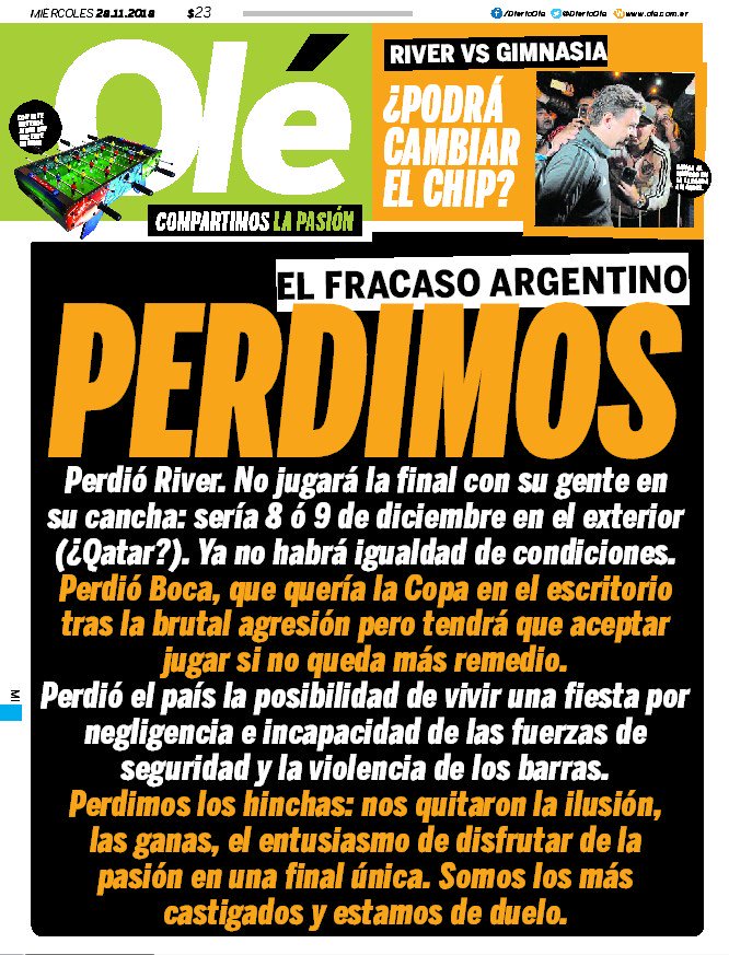 DiarioOle's tweet image. #LaTapaDeOlé | 28 de noviembre