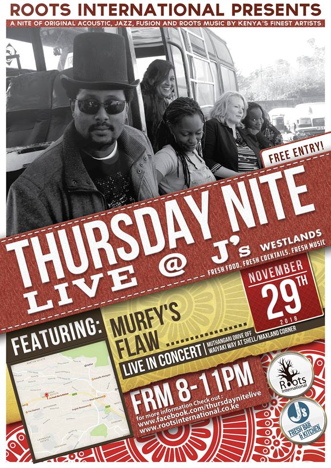 #ThursdayNiteLive is excited to present the alternative rock of Murfy’s Flaw for tomorrow’s live session. Book your dinner table on 0707612585. #TNL #JsFresh
