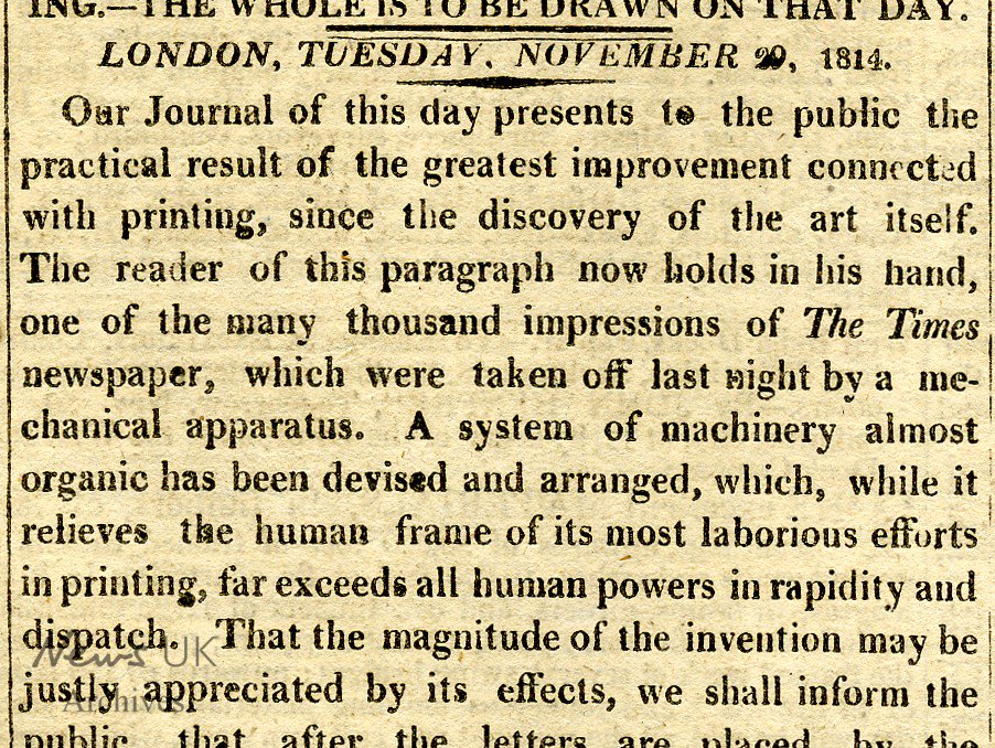 Vandaag in 1814 (204 jaar geleden) – @TheTimes of London werd de eerste krant die gedrukt werd door een drukpers aangedreven door de stoommachine, gebouwd door het Duitse bedrijf <a href="/koenigandbauer/">Koenig & Bauer</a>.

Innoveren is van alle tijden! #Ondernemers #Innoveren #Print