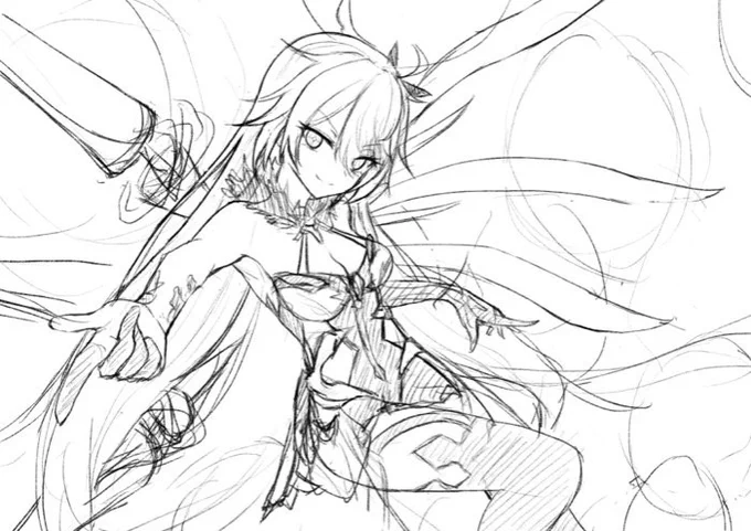 崩壊3rdで限定ガチャが近いので、指パッチンこと空の律者のラフをゴリゴリ描いてます
聖痕があとCだけなのでお祈りも込めて 