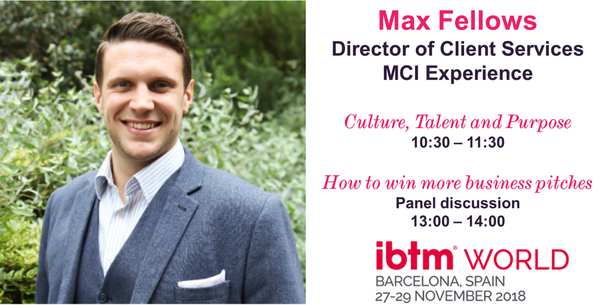 MCIExperience's tweet photo. Ready for day 2 at #IBTMWorld? Our @maxfellows is up next in Knowledge Theatre 2 talking about Culture, Talent and Purpose. Let us know your thoughts! 

#ibtm #eventprofs #companyculture #businesspitching #agencyrelations #businessdevelopment #talentmanagement https://t.co/Qqoc7N2hG7