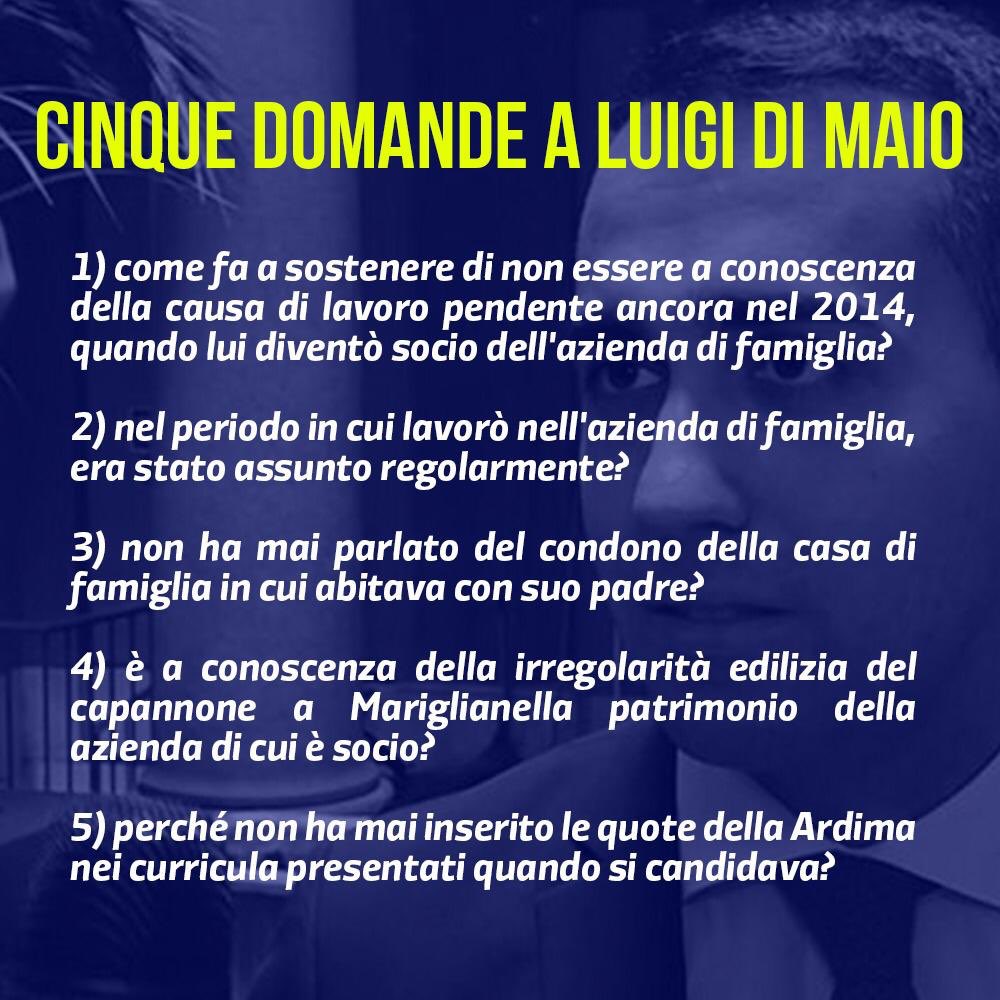 Ettore Rosato A Twitter Lavoro Nero Condoni Omissioni Nei Cv Cinque Domande Per Luigi Di Maio Ministro Della Repubblica