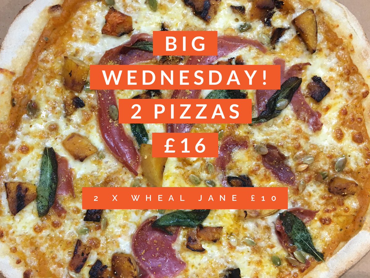 Big Wednesday, come in from 5pm or phone 01872 553092 from 4.30 tonight to order any 2 pizzas from the 12 inch menu for £16 or 2 Wheal Janes £10 #pizzanight #cornwall #WednesdayMotivation