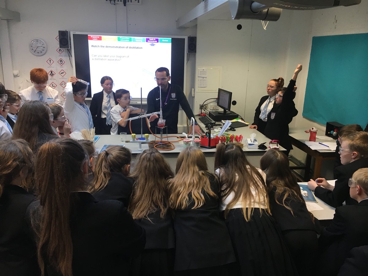 TLAScience's tweet photo. Sensational Mr Sealby with his Year 7 Science class demonstrating distillation with the Liebig condenser #ukedchat #activelearning #WeAreTLA #TLAScience https://t.co/GhMsgPrdmt