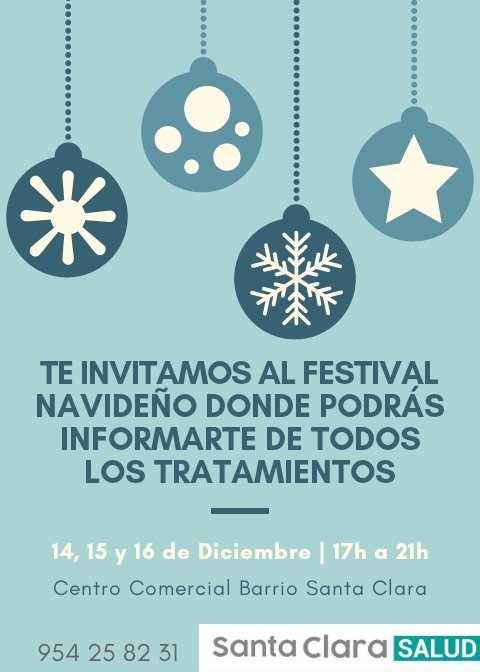 Los próximos días 14, 15 y 16 de diciembre tendré el gusto de estar en el mercado navideño del barrio de Santa Clara, en el que os podré informar con detalle de todos los servicios que ofrece el centro Santa Clara Salud. ¡Os espero! #MKOGradoMKUS