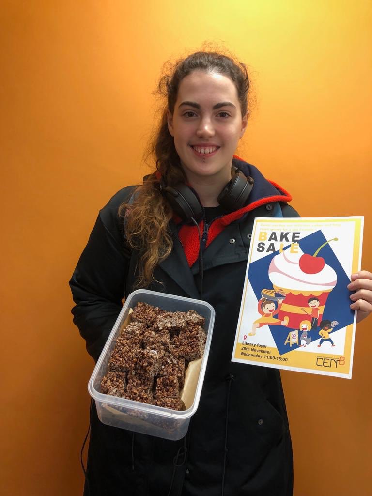 cen8creatives's tweet photo. Can Emmy’s Rice Krispie cakes n brownies tempt you to come to today’s bake sale! Goldsmiths Library from 11! Don’t miss out!! #cen8 https://t.co/1IfB1rit8F