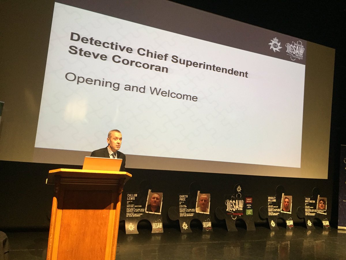 GwentPCC's tweet photo. Detective Chief Superintendent Steve Corcoran launching Operation Jigsaw to partner organisations at the Riverfront Theatre in Newport this morning. In the last 6-12 months @gwentpolice have already taken a huge amount of class A drugs off the streets in Gwent. https://t.co/EuKvuo5Ucs