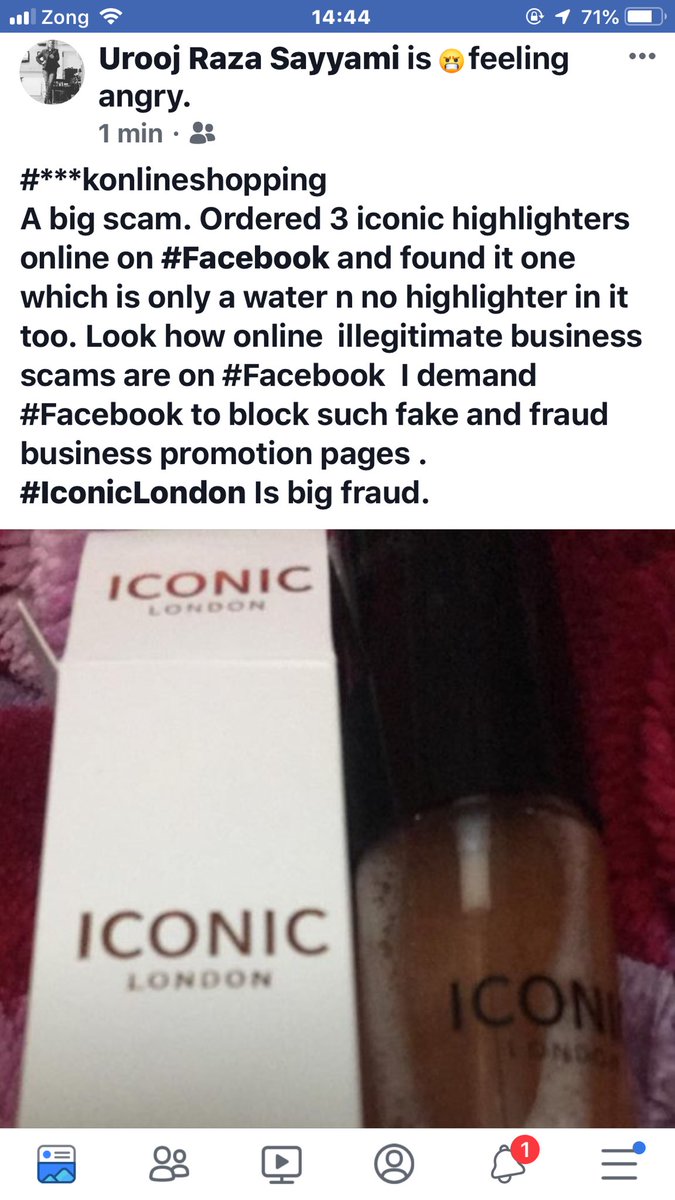 Uroojsayyami's tweet photo. @ICONICLDN a huge fraud and scam on social media . Pathetic business of fake cosmetics . #Crapdown you loser https://t.co/NUCEjfpuIC