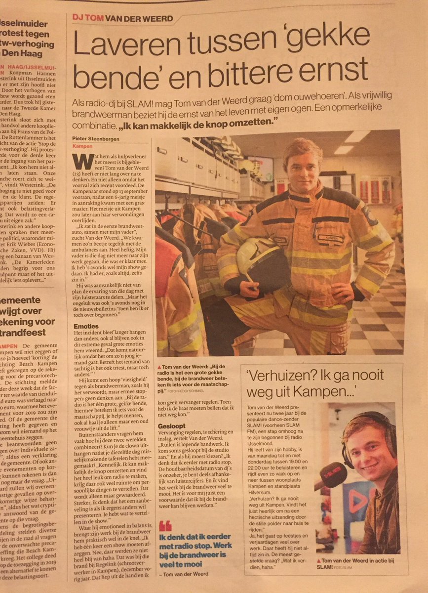 Mooi hoe de jeugdige Tom van der Weerd zijn passie voor de brandweer Kampen weet te combineren met zijn frisse geluiden als dj op de radio!