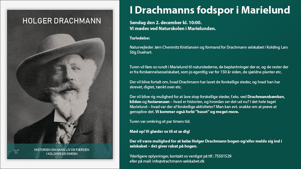 Kom med på en gåtur i Drachmanns fodspor søndag den 2. december kl. 10:00. 
Det foregår i Marielund, og vi mødes ved Naturskolen! 
Vi glæder os til at se jer!
#Holger #Drachmann #HolgerDrachmann #IDrachmannsFodspor #Walk #SundayMorning #Winter #gåtur