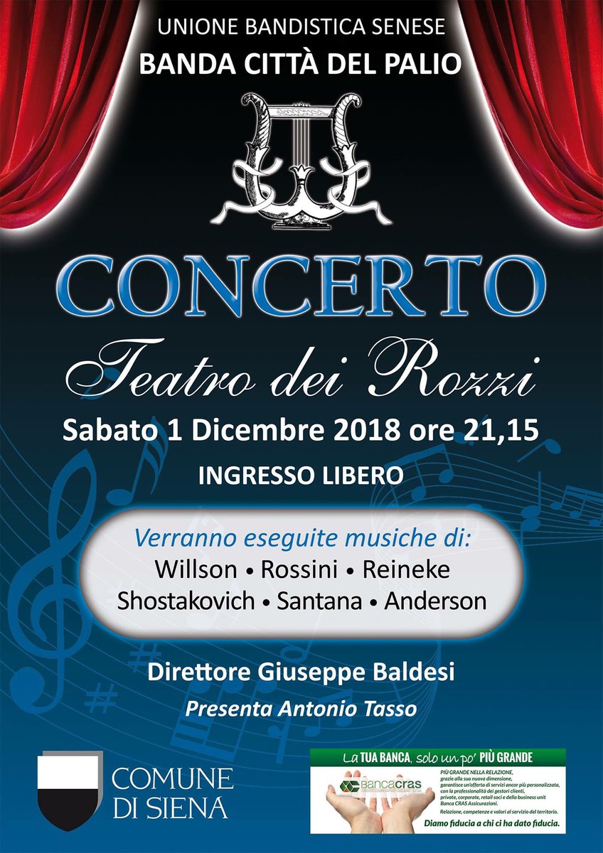 BPalio's tweet photo. Pronti per il #concerto dell’ #1dicembre?
La Banda Città del #Palio vi aspetta!
Ecco il programma della serata:
https://t.co/VB4WKq99zP https://t.co/7AbsartKN9