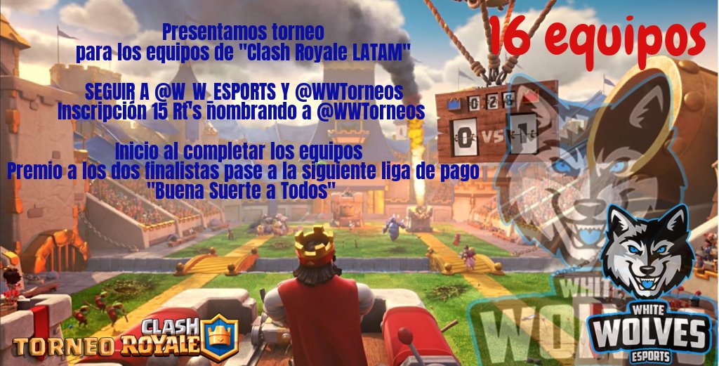 WWTorneos's tweet photo. Chicos aun están abiertas las ligas de #ClashRoyale tenemos la liga de Latam y la liga Europea os vais a quedar sin participar? Se agradece difusión @Ayudas_Banner @AyudasGamingESP @ClashRoyaleES @ClashRoyale @W_W_eSports @LatamPublicidad https://t.co/h8Dxw3y67L