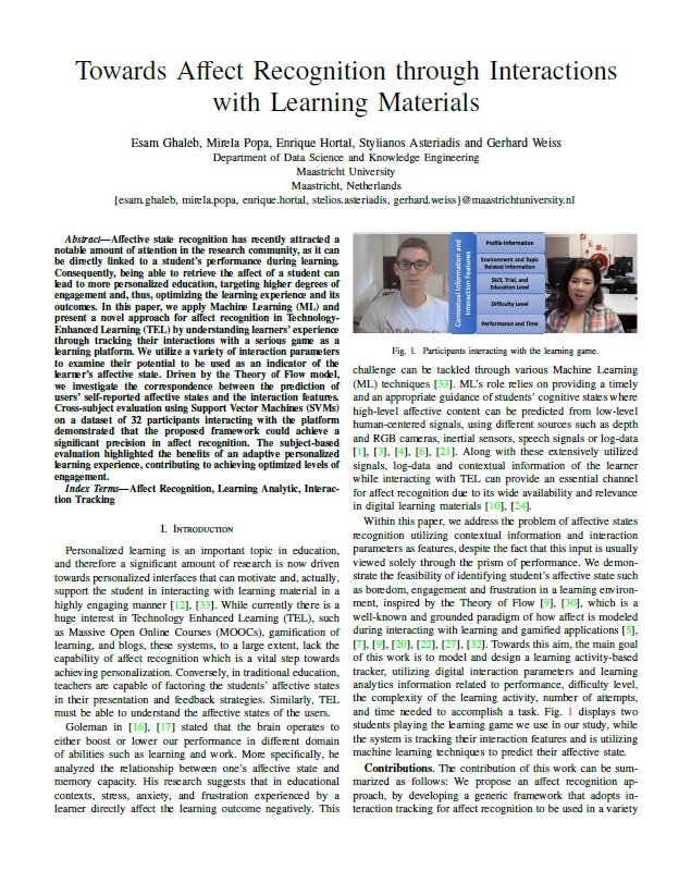 MaTHiSiS paper entitled “Towards Affect Recognition through Interactions with Learning Materials” has been accepted at #ICMLA18 (Orlando, Florida). See our team members next December there! And meanwhile you can download the paper and read it for free! bit.ly/2P7Cdfc