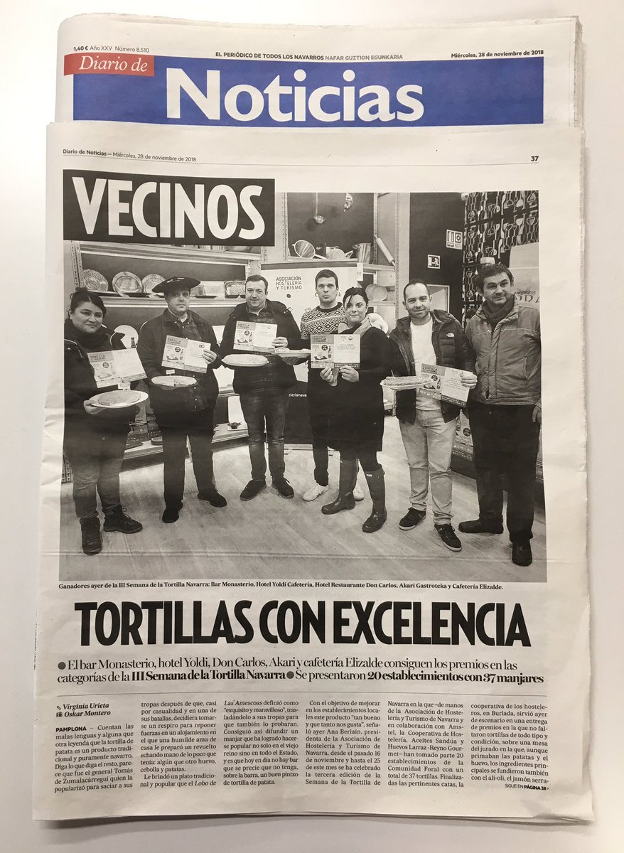hostnavarra's tweet photo. 👍🏼🔝 Muchísimas GRACIAS al @DiariodeNavarra y @NoticiasNavarra por vuestras publicaciones en vuestra edición impresa! 
🙌🏽🙌🏽Que VIVA LA TORTILLA DE NAVARRA!
🔹 https://t.co/PgtNsnAOVI / https://t.co/N58f9CZbHd
#TortillaNavarra #SemanaTortillaNavarra  @VisitPamplona @TurismoNavarra https://t.co/PHXcDaPNdY