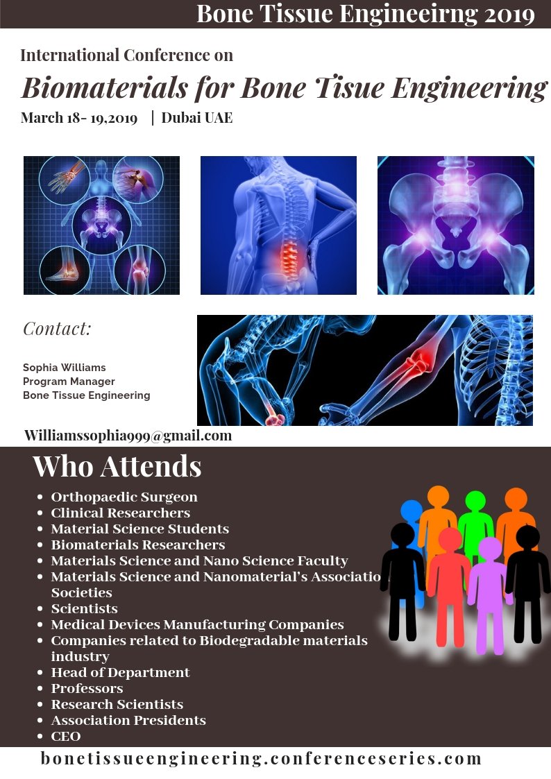 2019Bone's tweet photo. #Biomaterials for #Bone_Tissue_Engineering_2019
Being aware of your significant expertise and research interest, it is our honour and privilege to invite you as a #Speaker for the upcoming Bone Tissue Engineering.
#AbstractSubmission
#Register https://t.co/PXyF4ppR8b