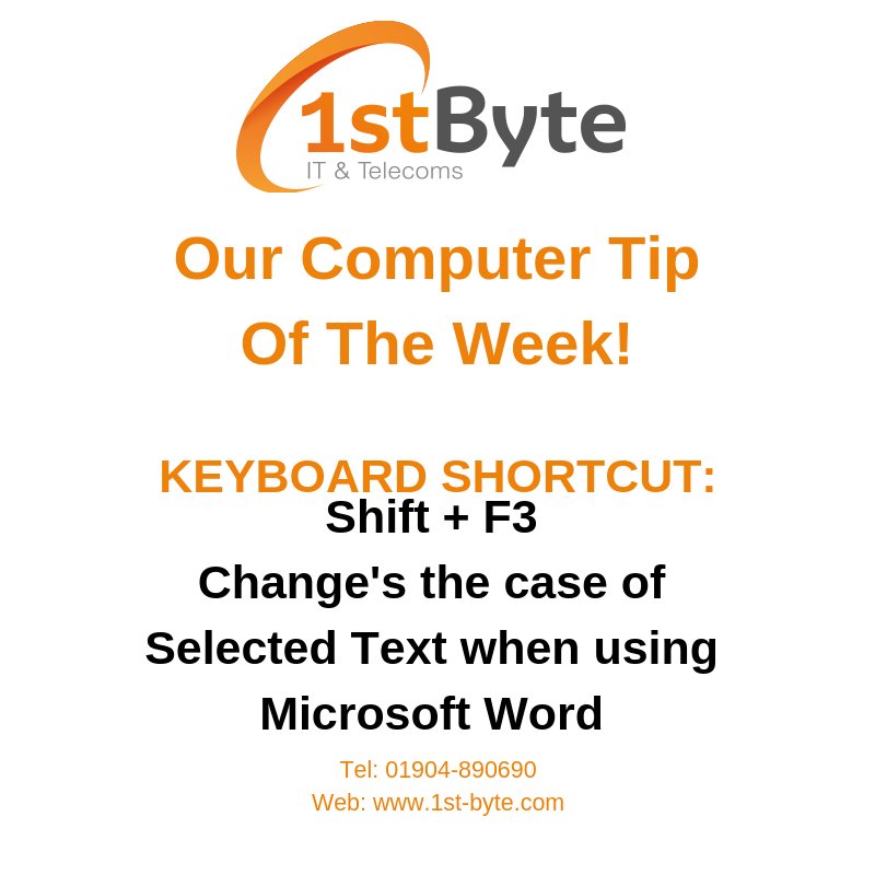 Wednesday Tip
#1stByte #Wednesday #Tipoftheweek #Keyboardshortcut #Change #Text #ITsupport