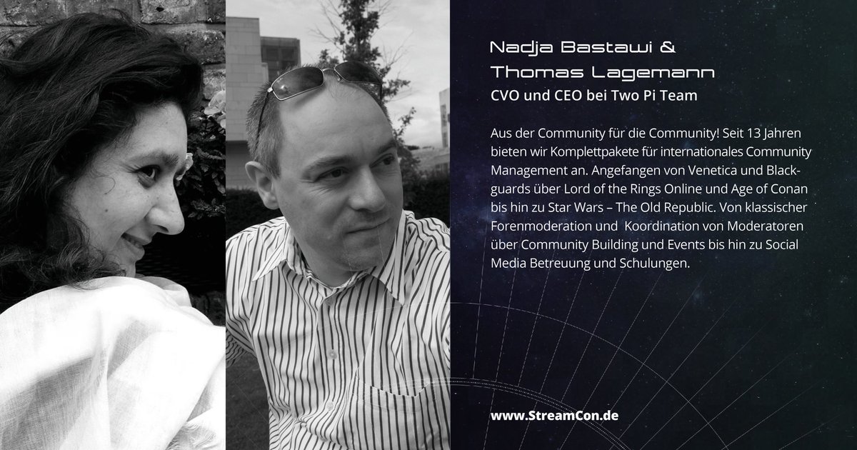 Stream_Con's tweet image. Freut euch mit uns auf Nadja und Thomas von Two Pi Team! Die Community Manager werden euch auf der #StreamCon alles Wissenswerte zum Thema Communities erzählen. Keine Fragen werden offen gelassen! ;)