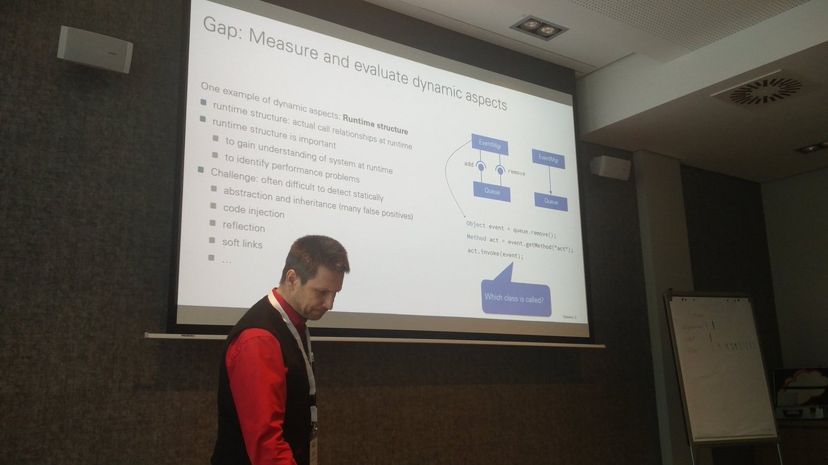 SilverioMF's tweet photo. Deriving a runtime structure to integrate heterogeneous runtime data silos. Great presentation of @M_Ciolkowski from @qaware in #quasd18 #profes18 #SoftwareQuality https://t.co/GDFvWhyGI4