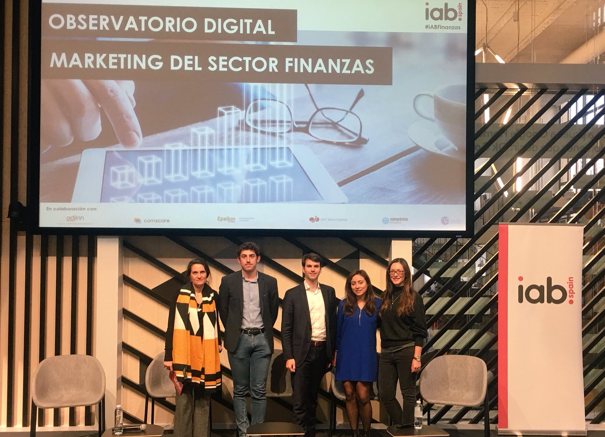 IAB_Spain's tweet photo. Gracias a todos los ponentes de hoy @MInserny de @AdJinn_Reports @carrillo161 de @epsilontec @jperezlafuente @SmartmeAnalytic y Laura Rodríguez de @T2Omedia por participar y presentar el Observatorio Digital Marketing del sector finanzas.

#IABFinanzas https://t.co/Oa2BJWwuja