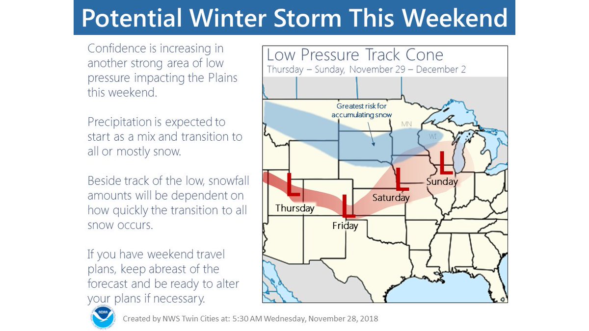 Get ready to encounter some light snow later this afternoon and evening.  Then this weekend, there is growing potential for more significant accumulations. #mnwx #wiwx ☃️❄️