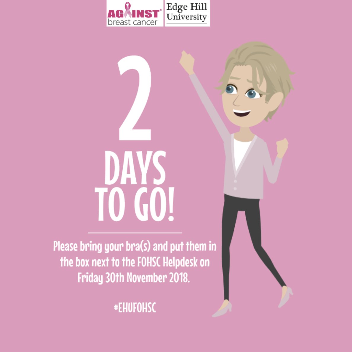 EHU_FHSCM's tweet photo. 2 Days to go!
Our #BraCollection will be open on Friday! Don't forget to bring your bra's in to be donated to women in need and support @againstbc 😊 #EHUFOHSC https://t.co/YewFBqbHRb