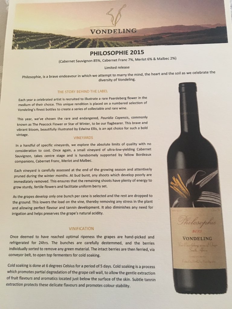 wineconceptsSA's tweet photo. @VondelingWines #vondelingphilosophie 2015 launch. Delicious flagship Bordeaux blend from this consistently excellent wine producer. https://t.co/xf8Fv64Wpg