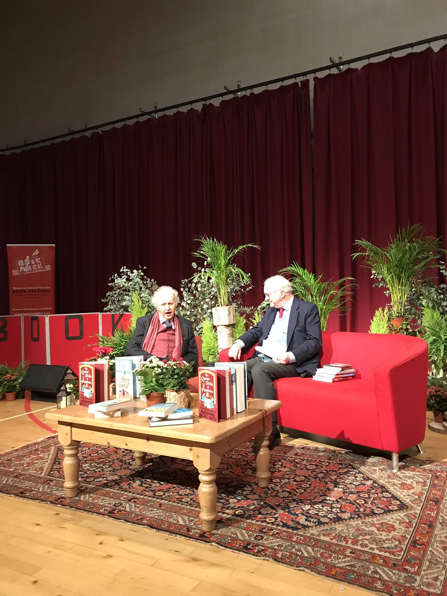 MSparkSociety's tweet photo. Alexander McCall Smith and Magnus Linklater giving a packed audience at last night’s @bookmarkblair event an evening of laughter and good entertainment. A night to remember - thank you Jaclyn +team, something special flowers, Calllum @HorsecrossPerth, @bookmarkblair team https://t.co/FWcEZ9rk5q