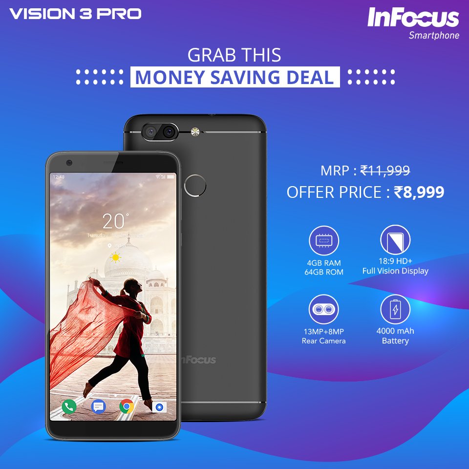 InFocus_IN's tweet image. Exclusive deal on #Vision3Pro with pocket friendly offer is available on Amazon.in 
Make it yours: amazon.in/dp/B07C5YXX48
