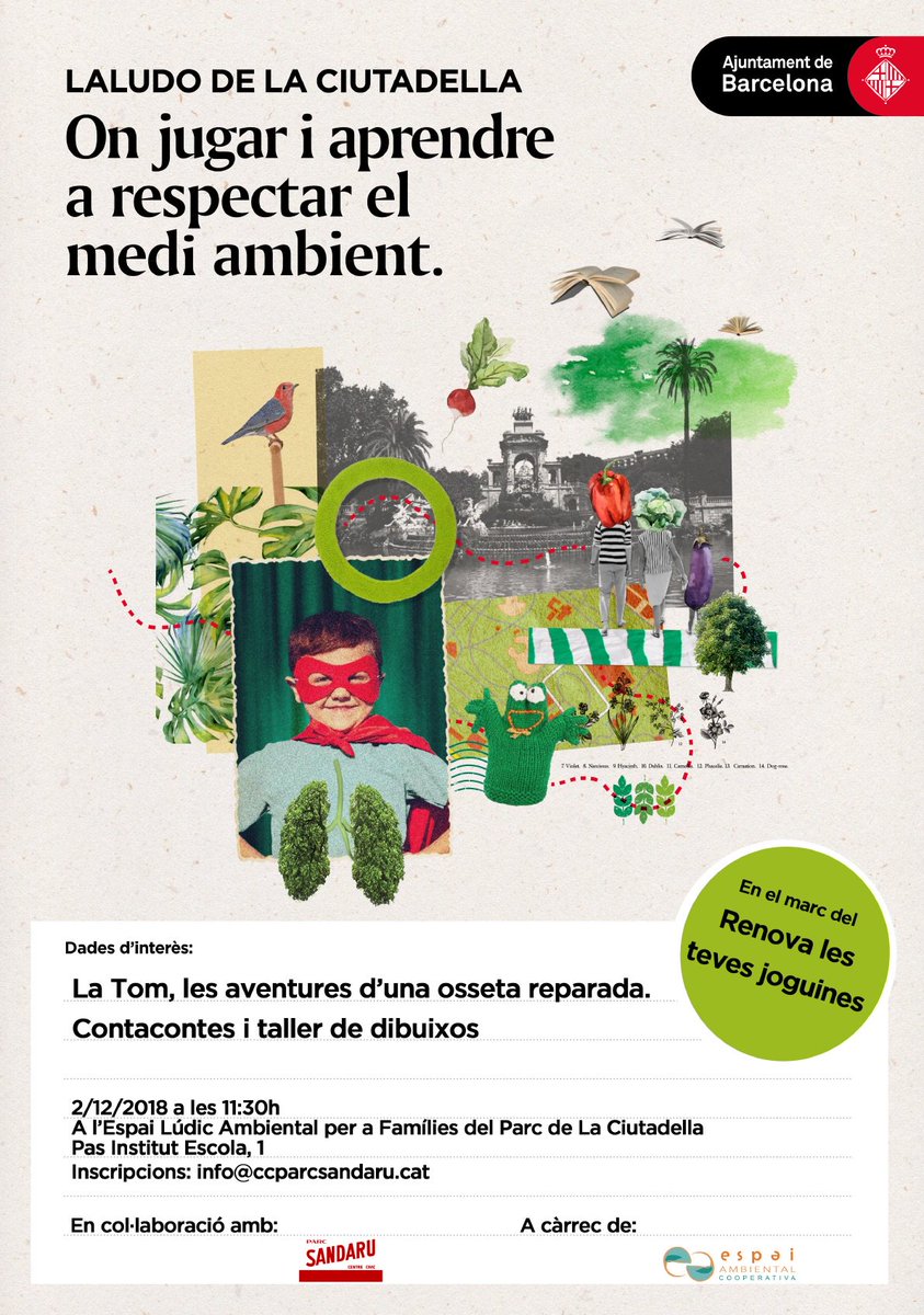Diumenge 2 de desembre a les 11:30h no us perdeu el contacontes i taller de dibuixos: La Tom, les aventures d'una osseta reparada. Activitat gratuïta en el marc del #renovajoguines, amb #Laludo, el <a href="/parcsandaru/">CC Sandaru</a> i <a href="/EspaiAmbiental/">Espai Ambiental Coop</a>   #bcnsostenible @LaVidaJoguines