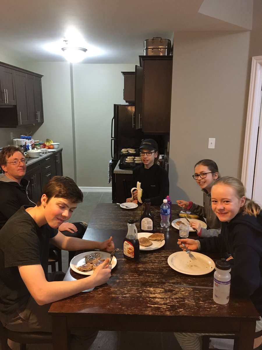 Oatmeal Chocolate chip pancakes this morning, need lots of fuel to ski all day!            🥞 = ⛽️
