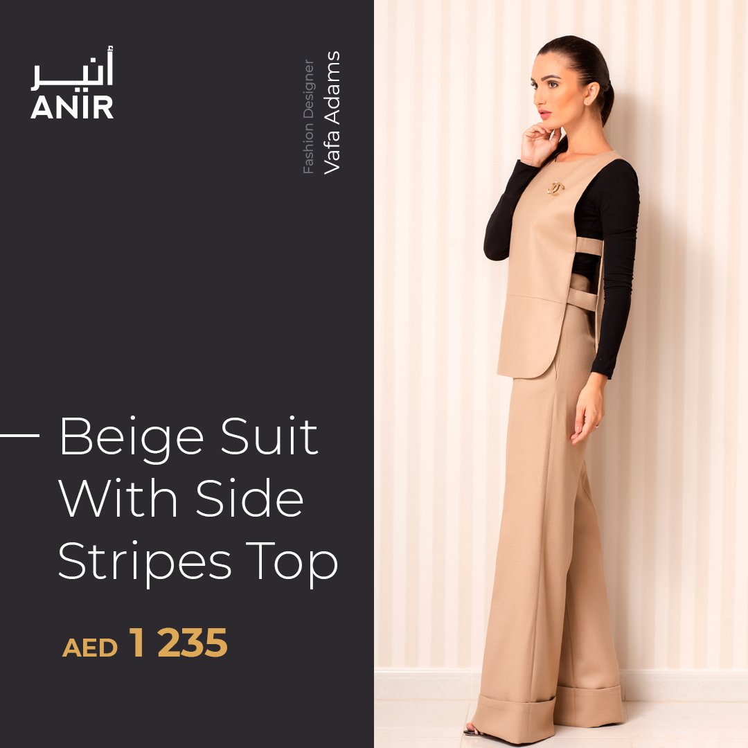 AnirFashion's tweet photo. Beige Suit with Side Stripes Top By Vafa Adams
Price: AED 1235
https://t.co/T40vKNOBHt  - Marketplace for Fashion Designers
#beigesuitwithsidestripestop #fashiondesigner #vafaadams #anir #sidestripes #classysuit #acutpants #beigedress #elegantdress #infashion #fashiondubai https://t.co/M1DuKVUrpz