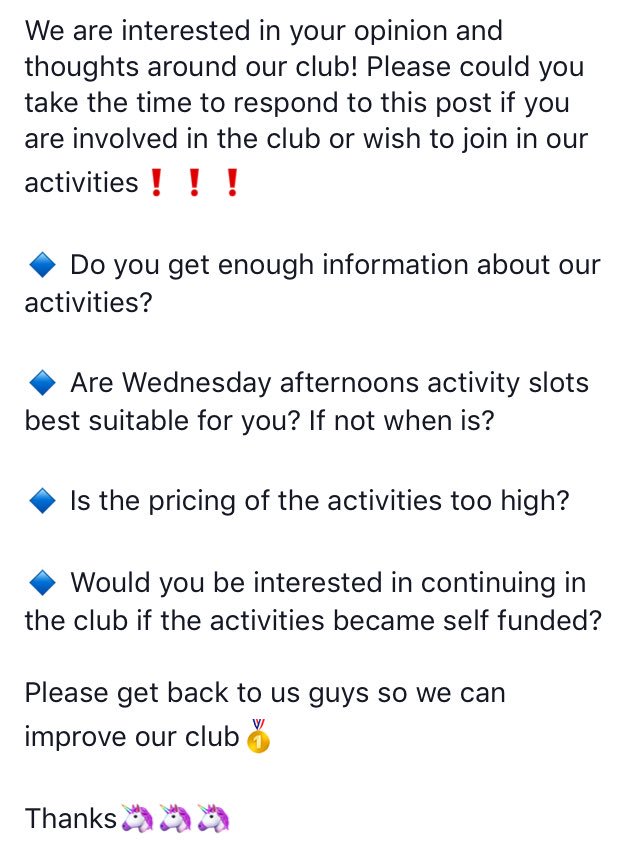We’ve posted on our Facebook page asking for your opinion on our club! Any feedback would be brilliant 🐎