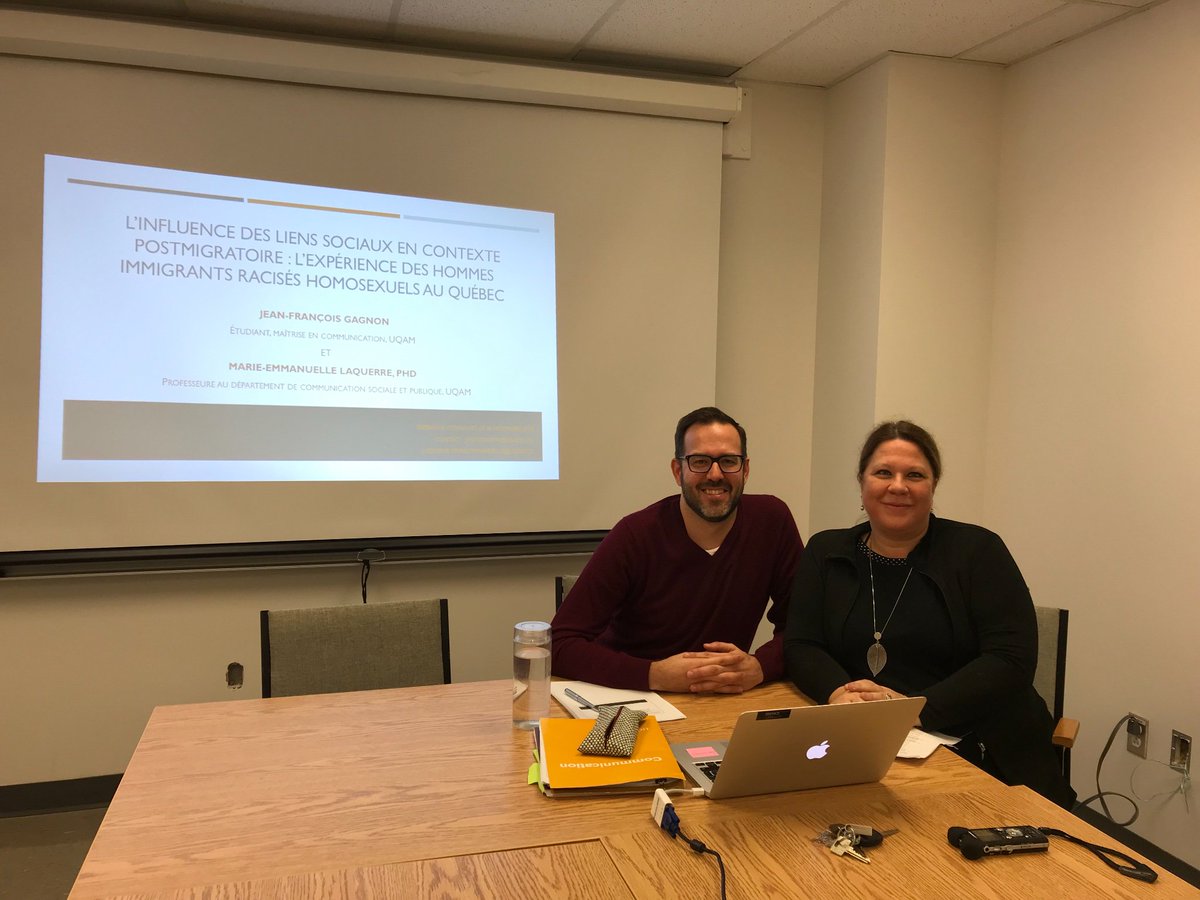 C’est maintenant que ça se passe! 

Séminaire avec Marie-Emmanuelle Laquerre et Jean-François Gagnon sur les liens sociaux et intégration : l’expérience des hommes #immigrants #racisés #homosexuels au #Québec