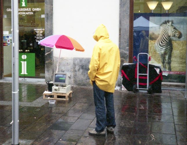 Alexei Shulgin, 386 DX, 1998–2013. Street performance, Graz, Austria, 2000.