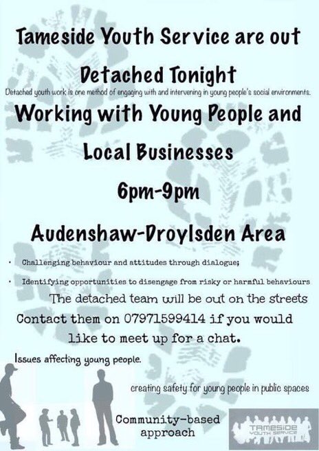 Dianecking's tweet photo. @TamesideCouncil @tmbc_places @Hopwood2Melissa Tameside Youth Service Detached team are out and about tonight with our visitors from@Australia looks like a stormy night #youthwork #detached #engagement https://t.co/mpbyaC9xhV