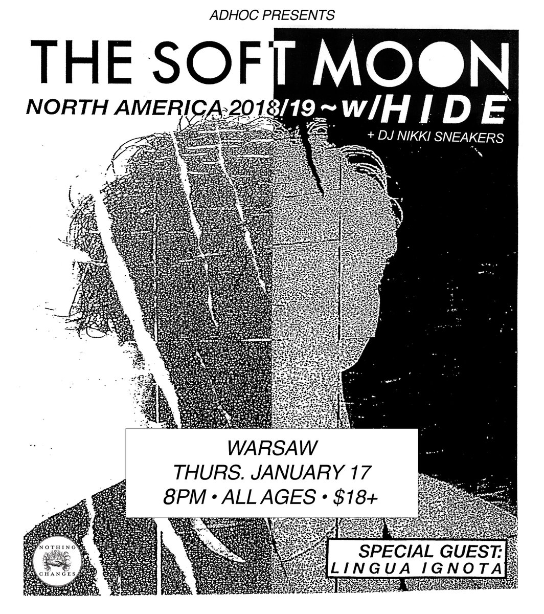 AdHoc (@adhocfm) on Twitter photo Make sure you get your tickets for 1/17, when <a href="/thesoftmoon/">The Soft Moon</a> hit <a href="/WarsawConcerts/">Warsaw Concerts</a> with <a href="/HIDE_band/">HIDE</a>, Lingua Ignota, and DJ @nikki_sneakers! 🌙
🎟️: bit.ly/2ME0oR6 Make sure you get your tickets for 1/17, when <a href="/thesoftmoon/">The Soft Moon</a> hit <a href="/WarsawConcerts/">Warsaw Concerts</a> with <a href="/HIDE_band/">HIDE</a>, Lingua Ignota, and DJ @nikki_sneakers! 🌙
🎟️: bit.ly/2ME0oR6