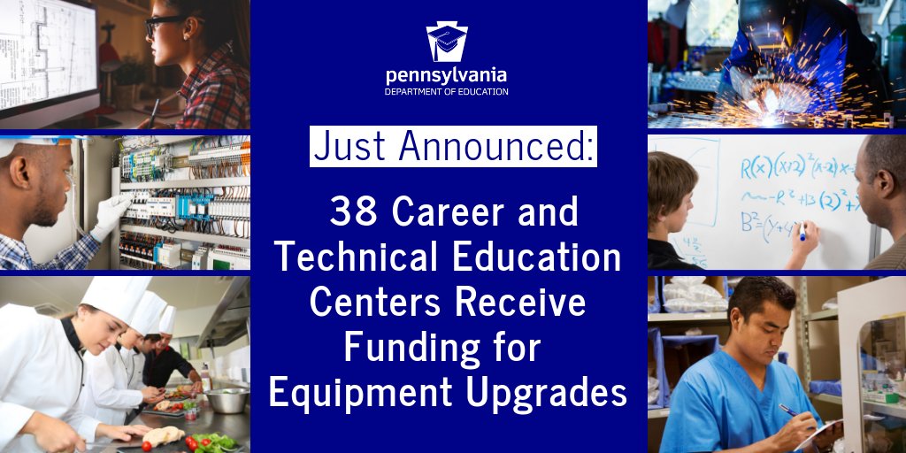 PADeptofEd's tweet photo. We’re awarding $1.2 million in grants to #CareerTechEd Centers across PA so they can upgrade + purchase new equipment to better provide students with hands-on learning experiences + training opportunities. Find out more ➡️ https://t.co/XJxR2S0w1x #SchoolsThatTeach https://t.co/aw3X6p6ZZ2